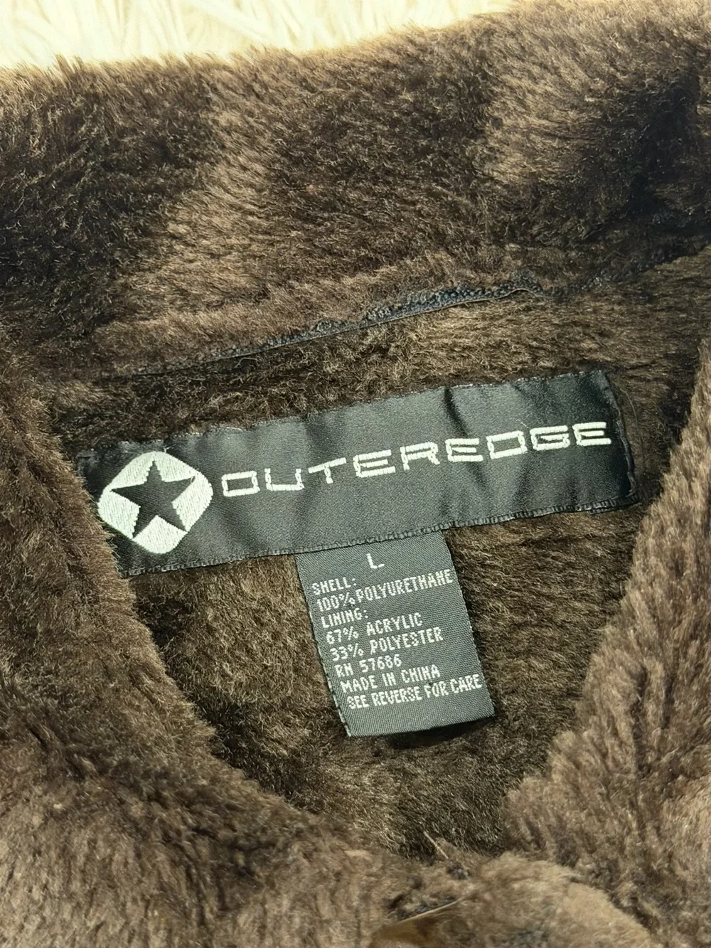 Outer Edge Y2K Brown Faux Leather Faux Fur Trim Trench Coat Large Jacket Grunge